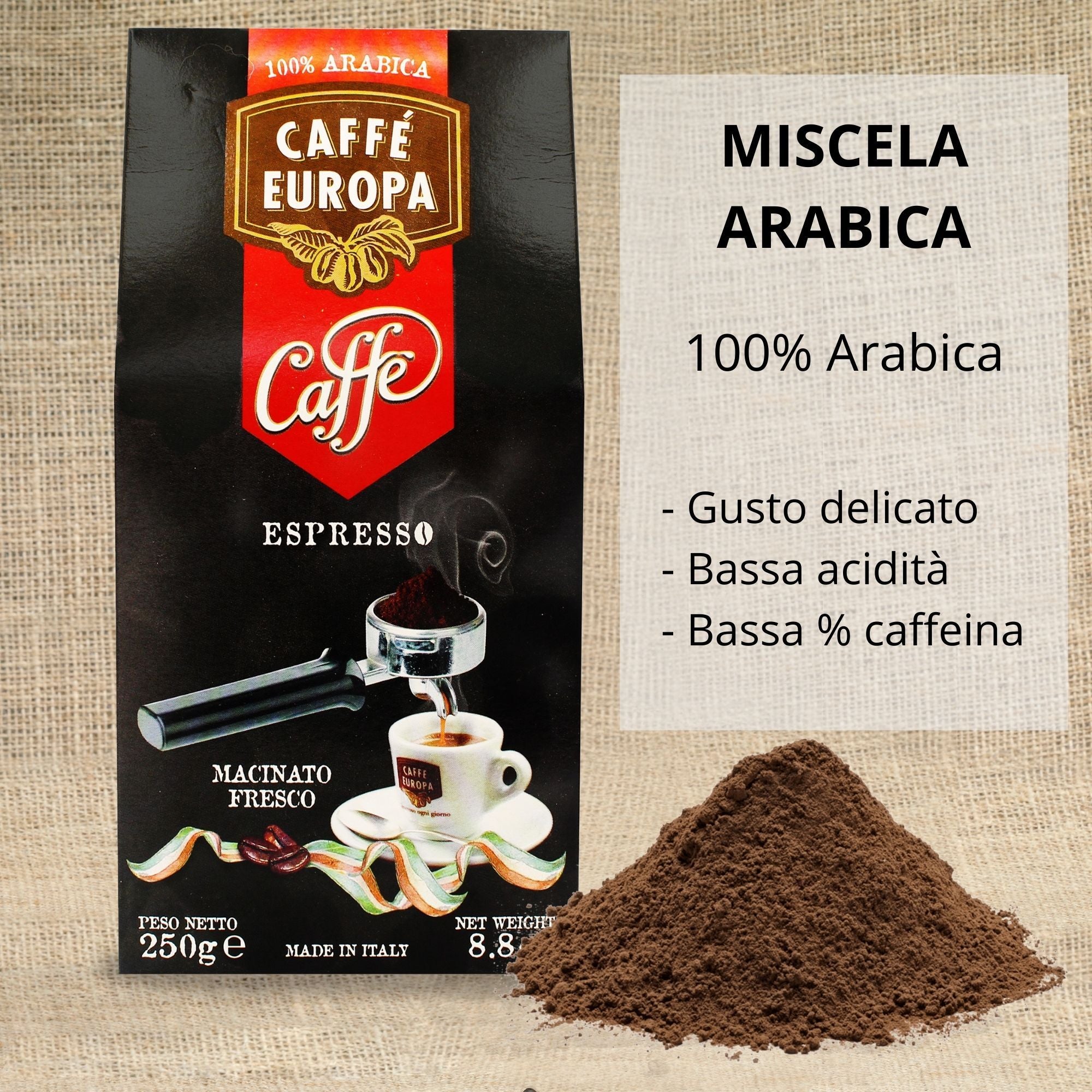 Caffè Europa - 250g Astuccio Caffè Macinato per Espresso 100% Arabica