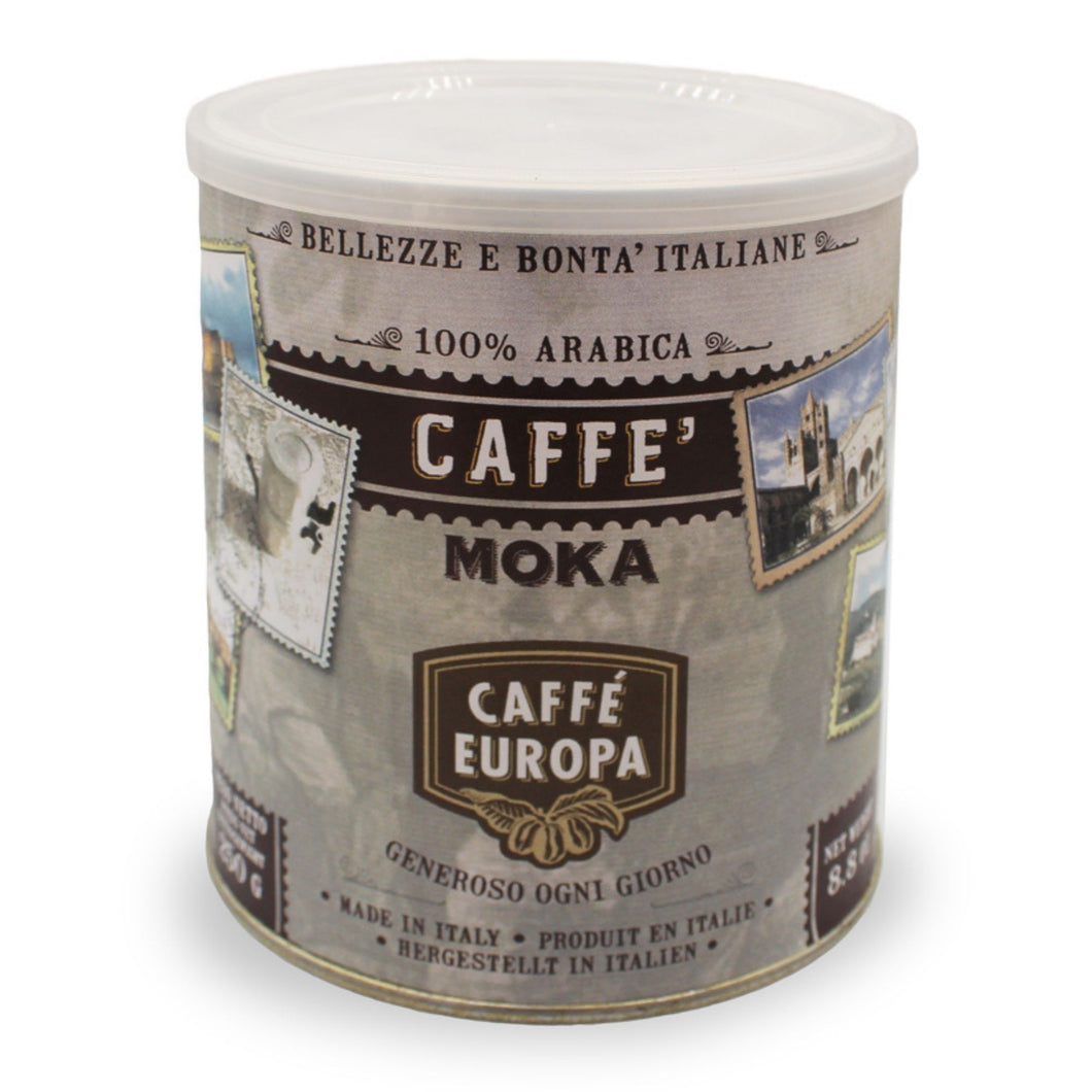 Caffè Europa - 250g Lattina Salva Aroma Caffè Macinato Moka 100% Arabica - Collezione Francobolli versione Bianca